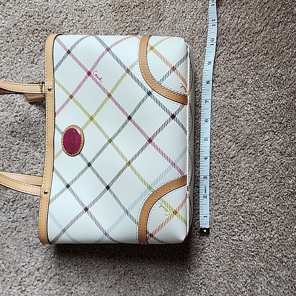 * Coach Peyton Tattersall White Hand Bag Tote Purse - Picture 8 of 10
